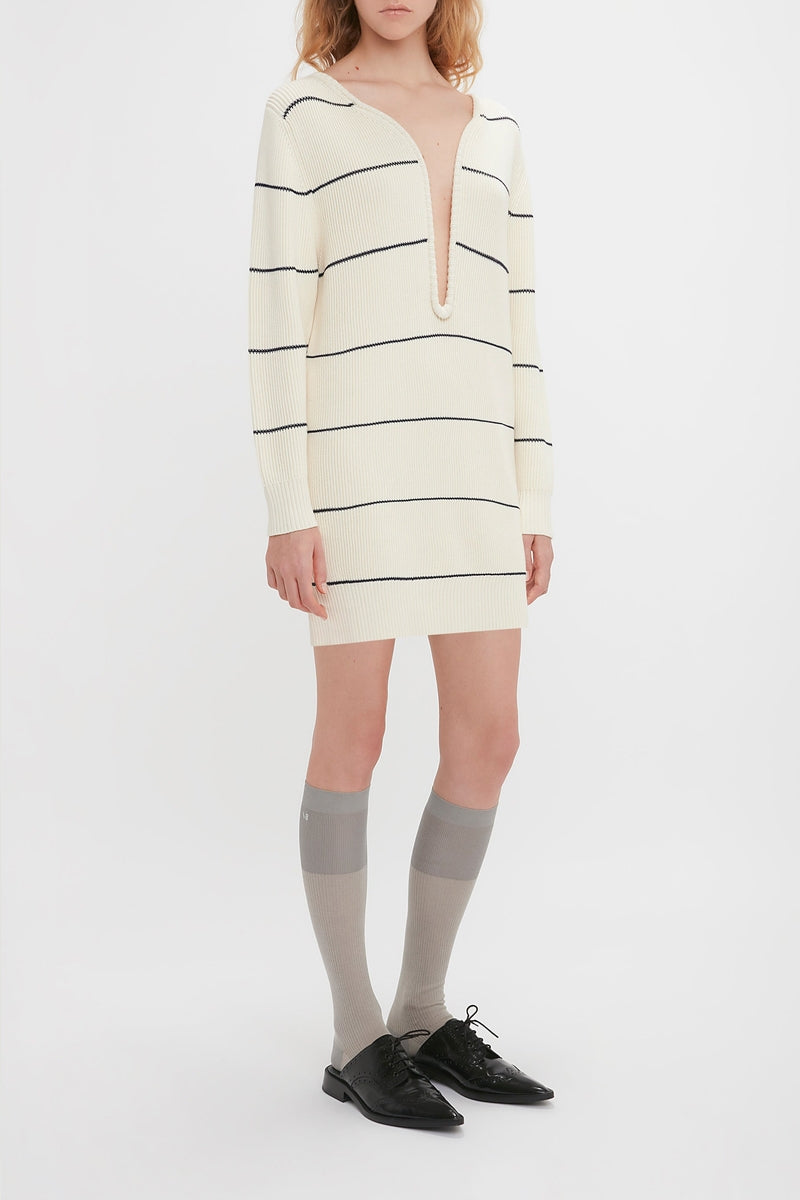 Frame Detail Jumper Dress - Natural/Navy