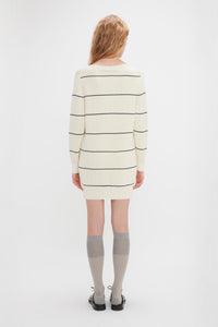 Frame Detail Jumper Dress - Natural/Navy