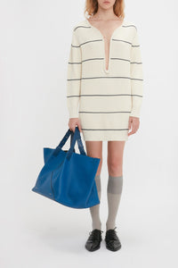 Frame Detail Jumper Dress - Natural/Navy