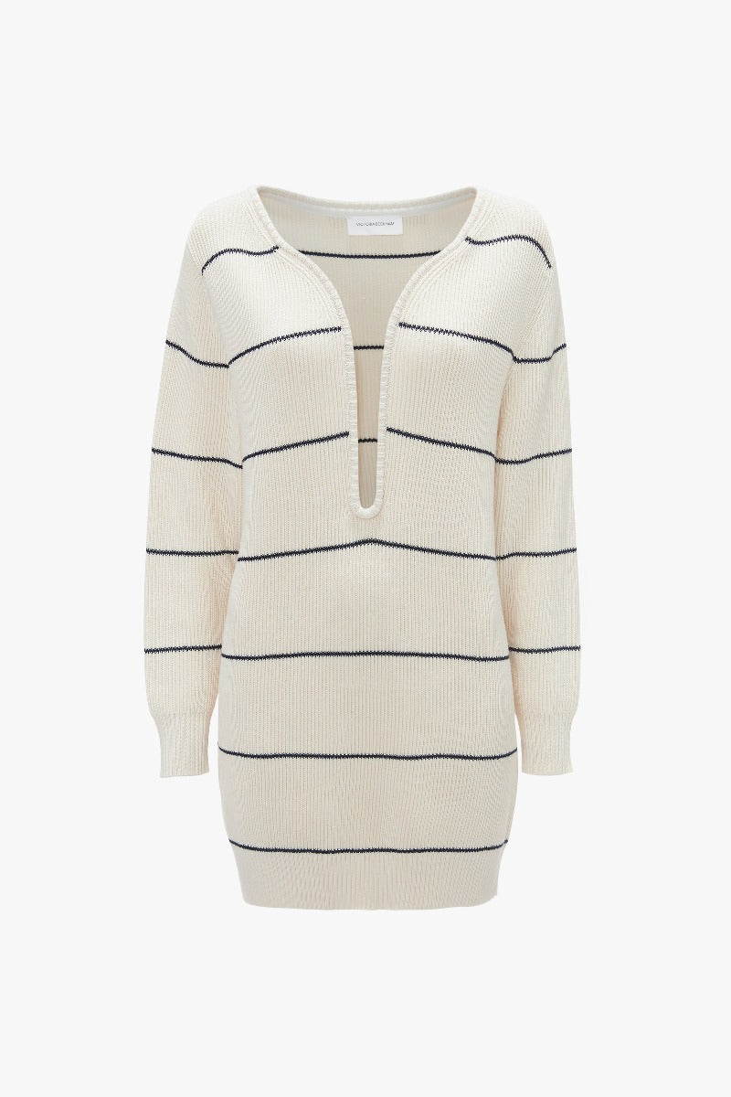 Frame Detail Jumper Dress - Natural/Navy