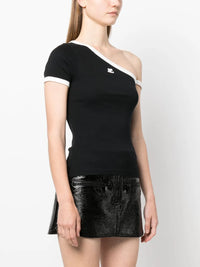 4pcs NEW / T-SHIRT CONTRASTE ASYMETRIQUE - Black & Heritage white