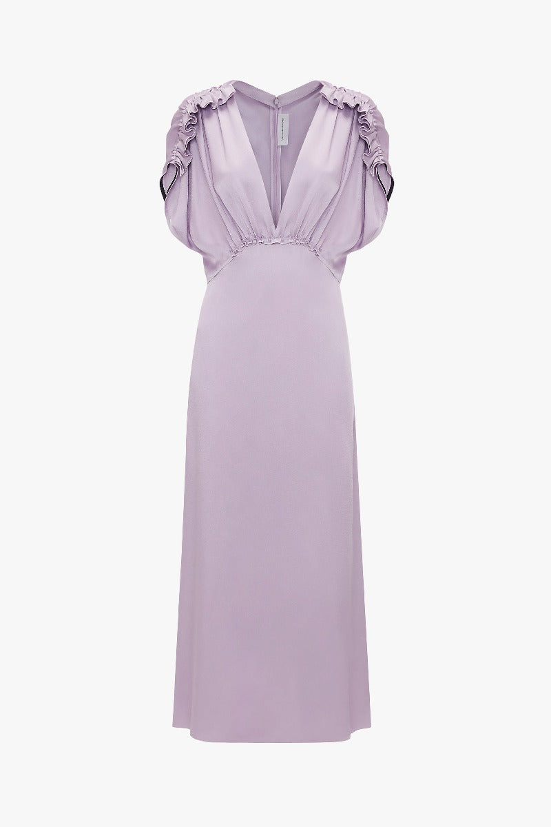 V-Neck Ruffle Midi Dress - Petunia