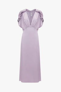 V-Neck Ruffle Midi Dress - Petunia