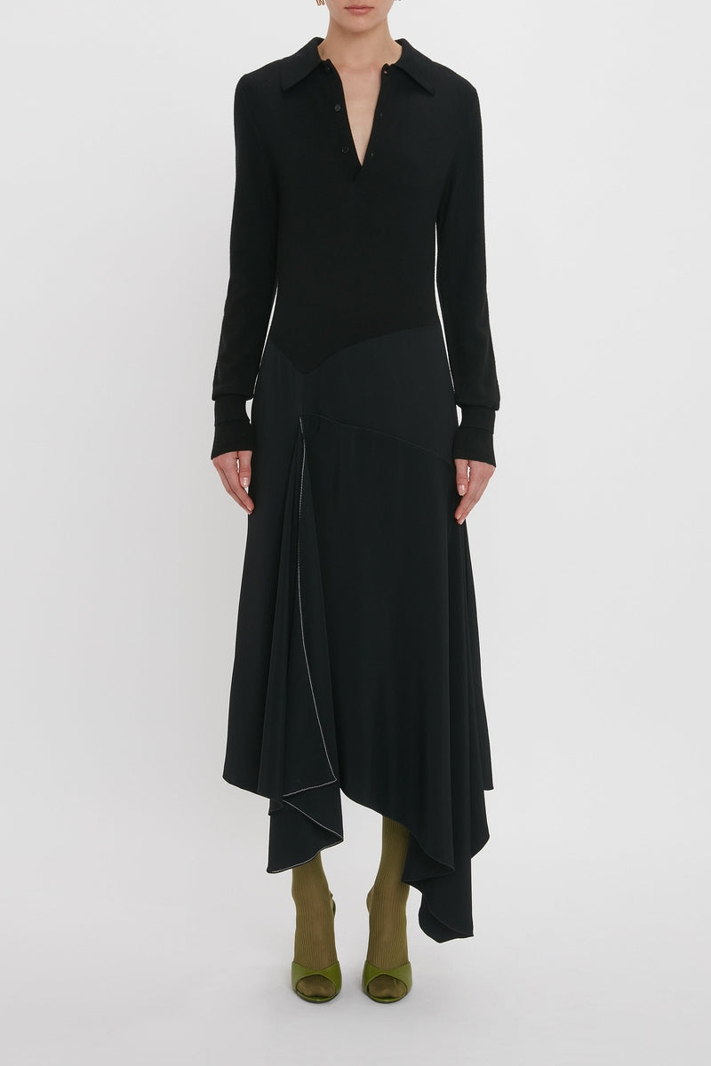 Henley Shirt Dress - Black / Black