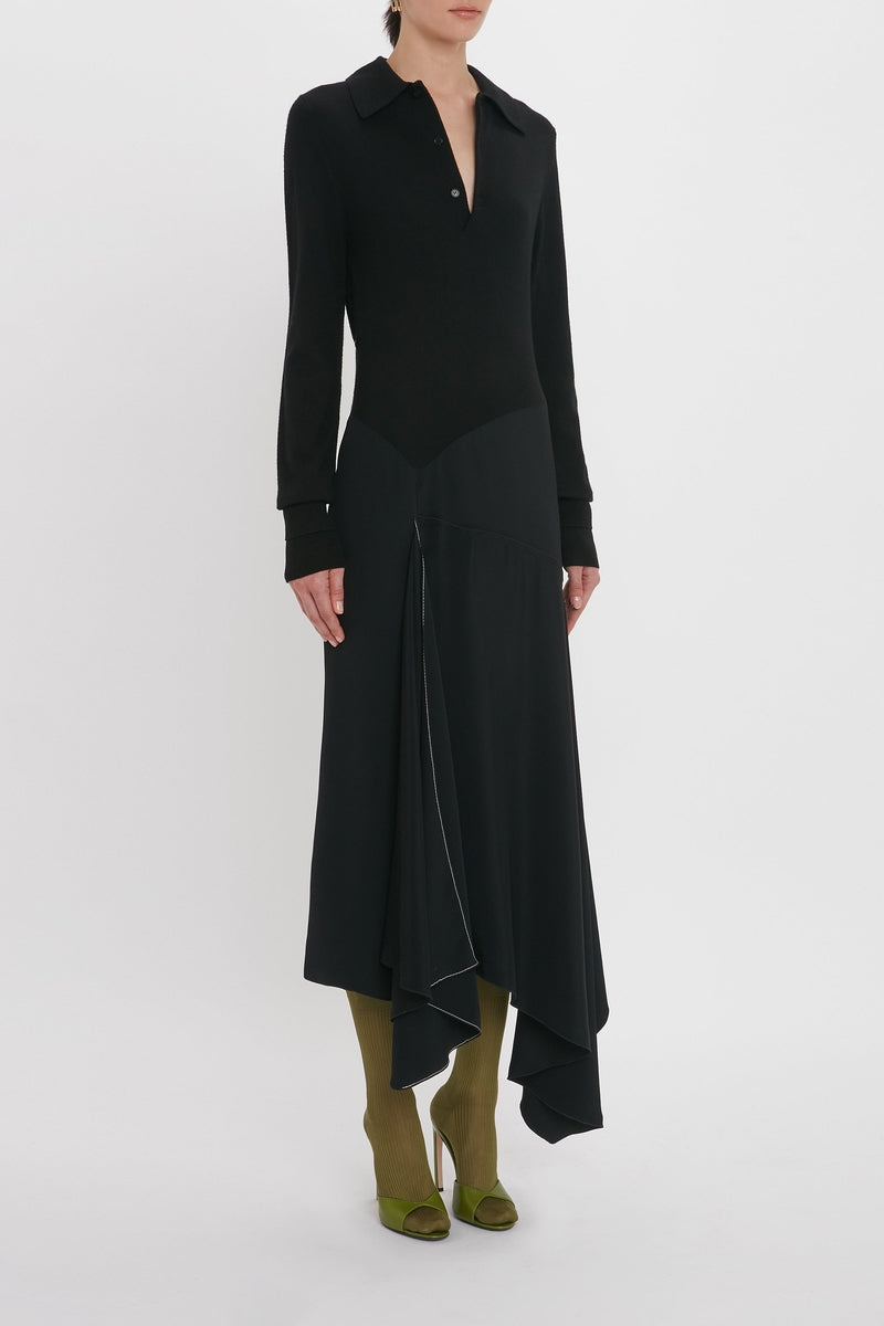 Henley Shirt Dress - Black / Black