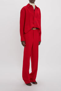 Cropped Long Sleeve Shirt - Carmine