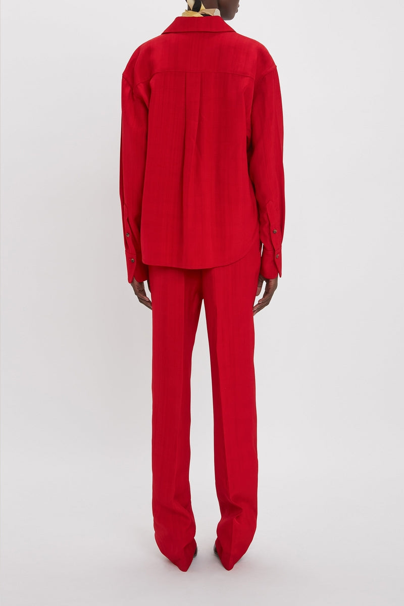 Cropped Long Sleeve Shirt - Carmine