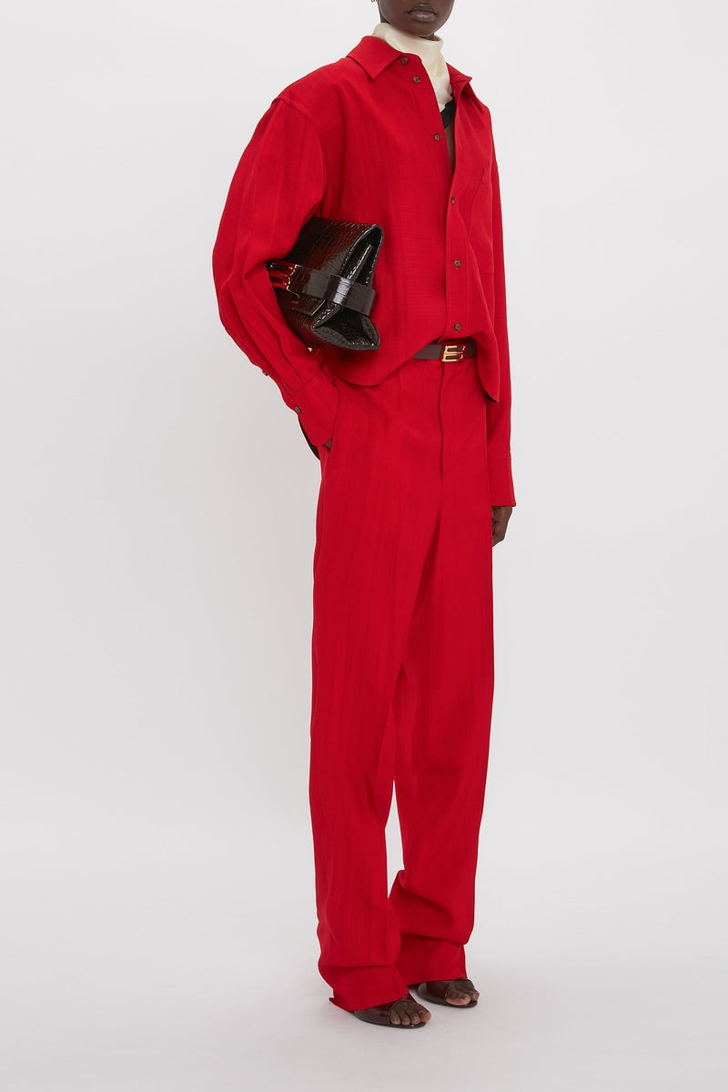 Cropped Long Sleeve Shirt - Carmine
