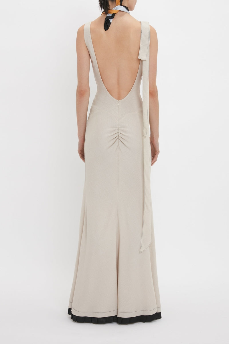 V-Neck Gathered Waist Gown - Bone