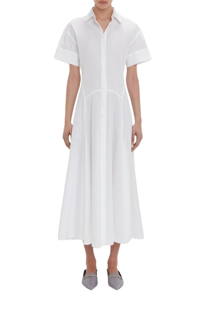 Panelled Shirt Dress - White