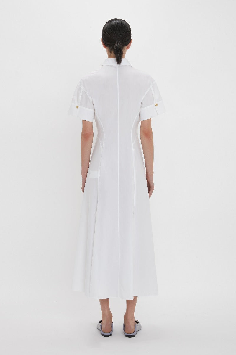 Panelled Shirt Dress - White