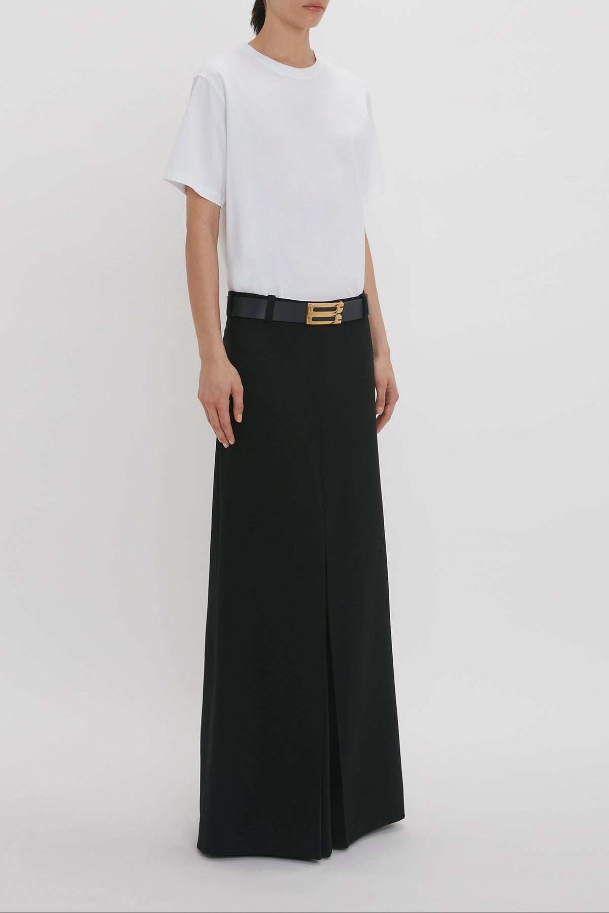 Floor Length Box Pleat Skirt - Black