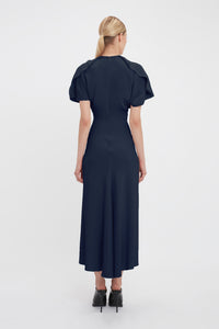 Drape Sleeve V-Neck Midi - Ink Blue