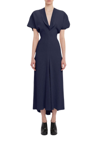 Drape Sleeve V-Neck Midi - Ink Blue