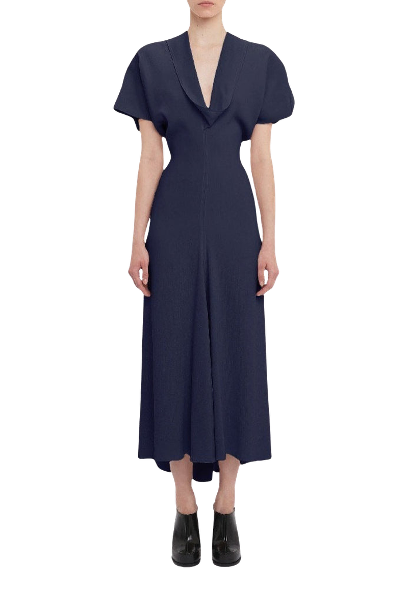 Drape Sleeve V-Neck Midi - Ink Blue
