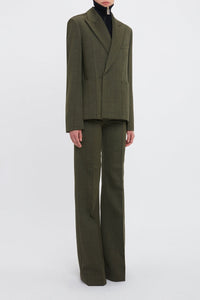 Double Breasted Slant Shoulder Jacket - Dark Fern