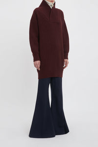 Shawl Neck Jumper Dress - Port