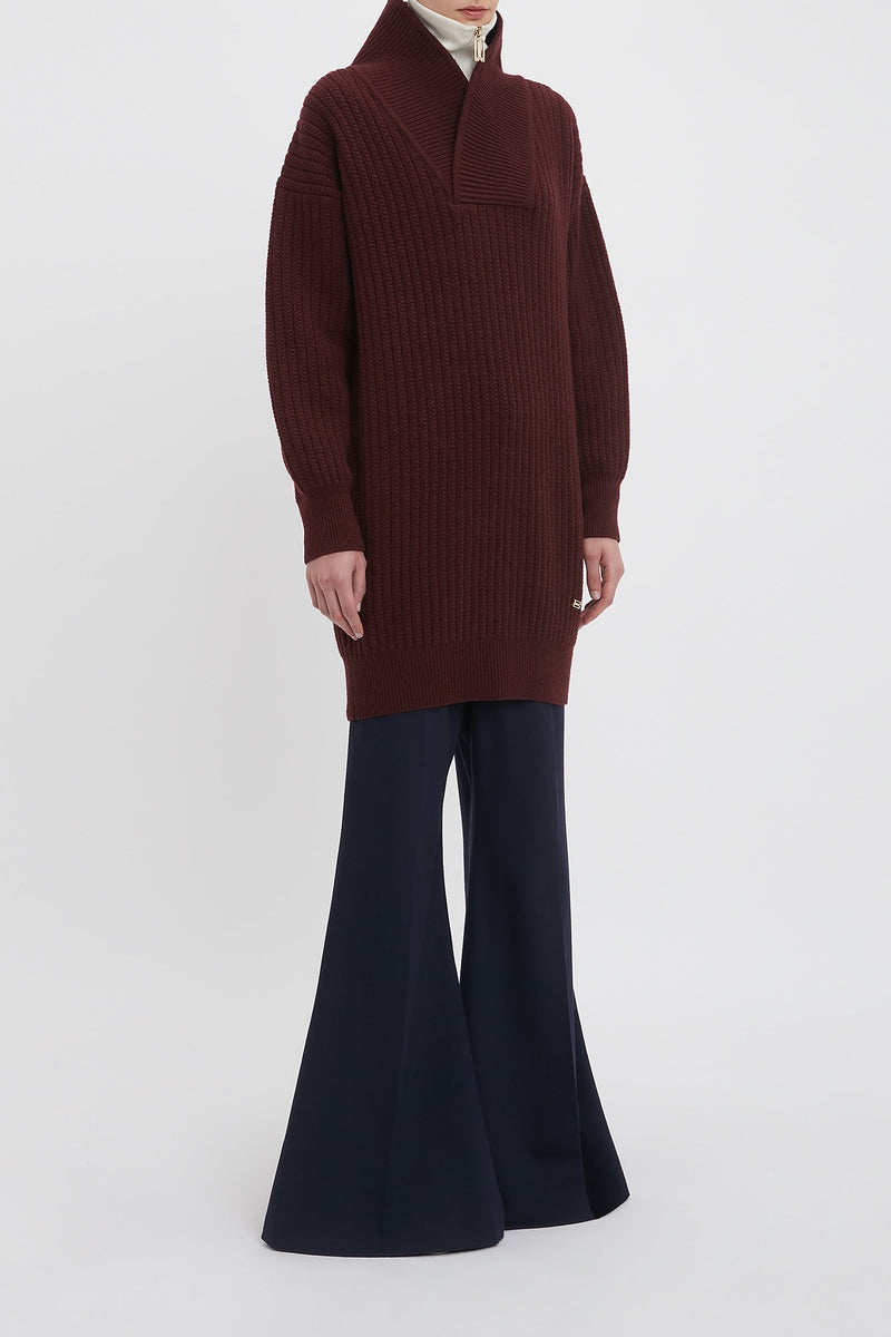 Shawl Neck Jumper Dress - Port