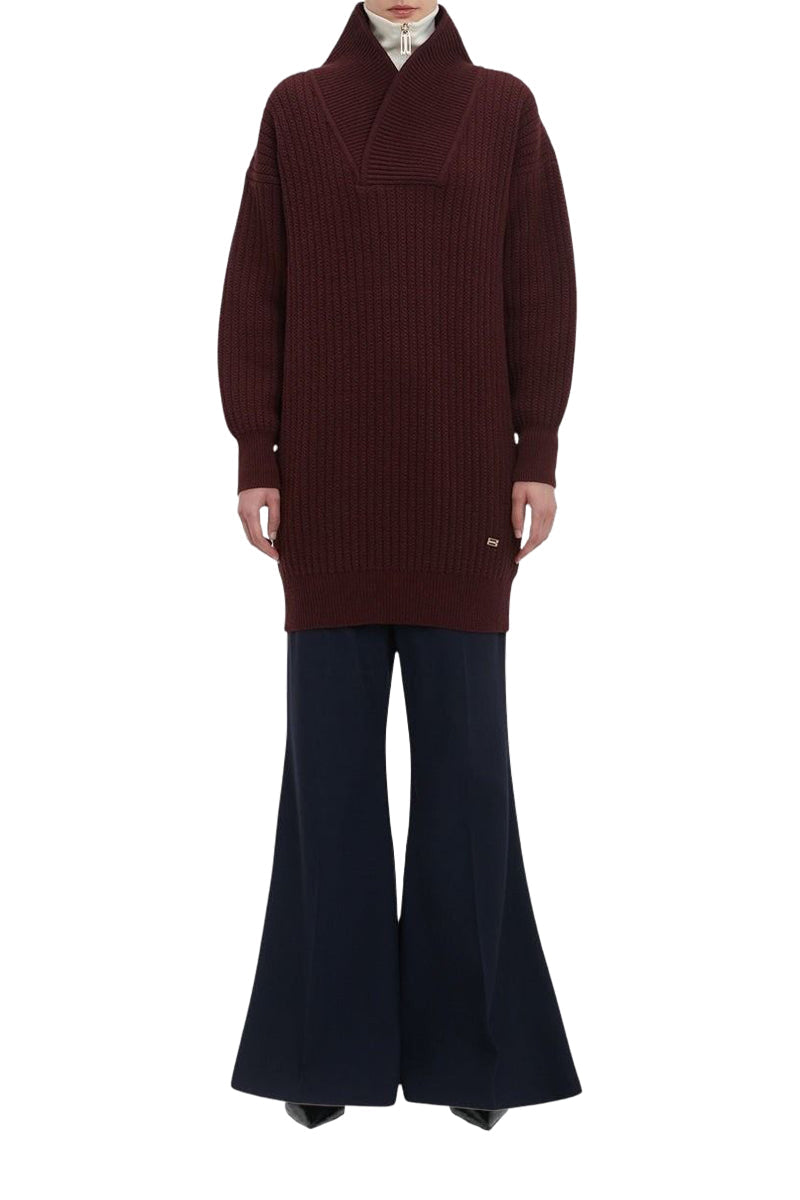 Shawl Neck Jumper Dress - Port