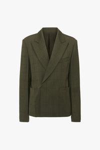 Double Breasted Slant Shoulder Jacket - Dark Fern