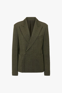 Double Breasted Slant Shoulder Jacket - Dark Fern