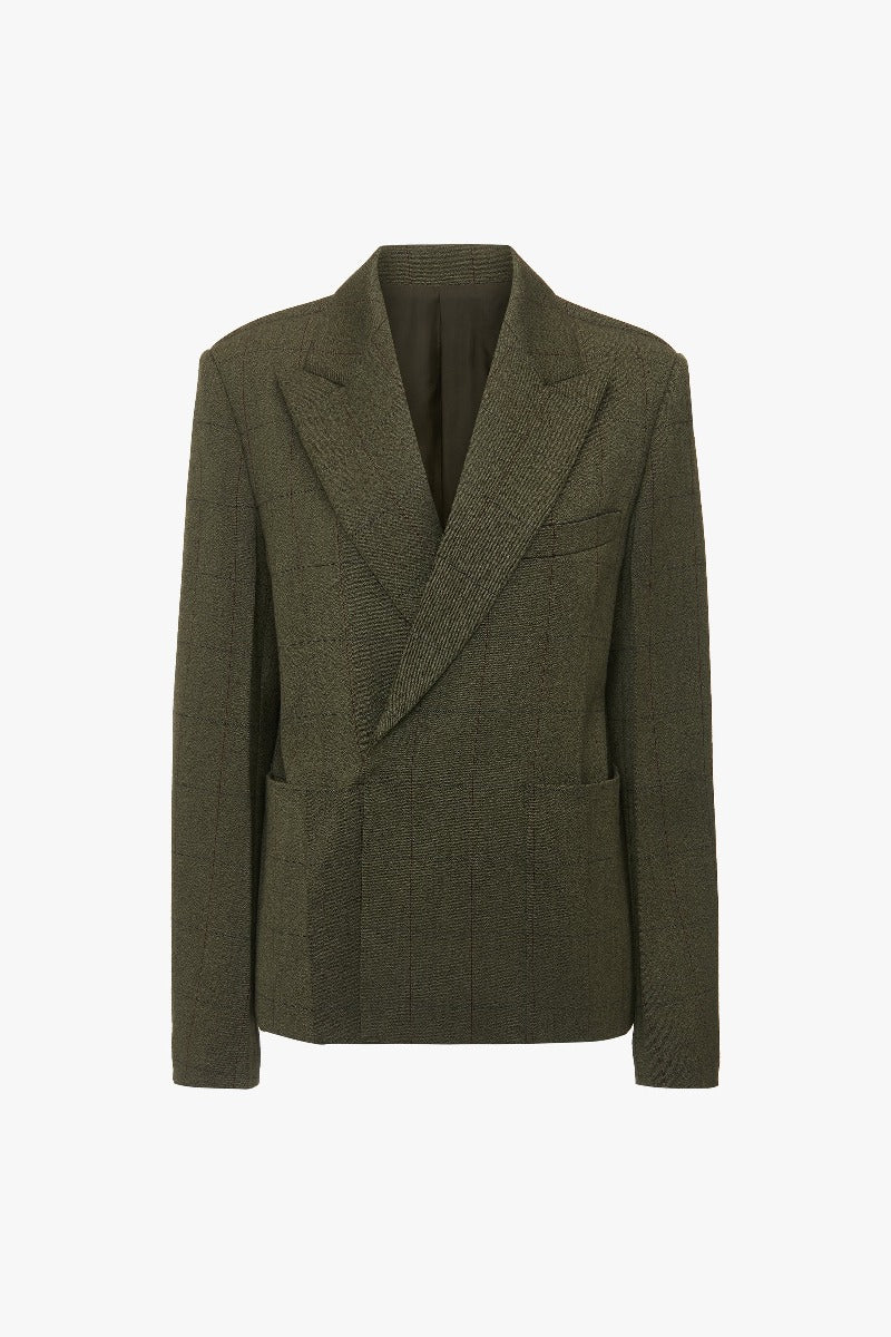 Double Breasted Slant Shoulder Jacket - Dark Fern