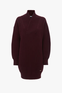 Shawl Neck Jumper Dress - Port