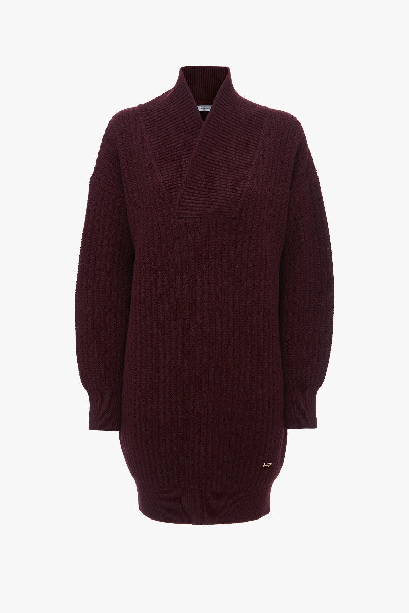 Shawl Neck Jumper Dress - Port