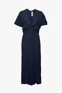 Drape Sleeve V-Neck Midi - Ink Blue