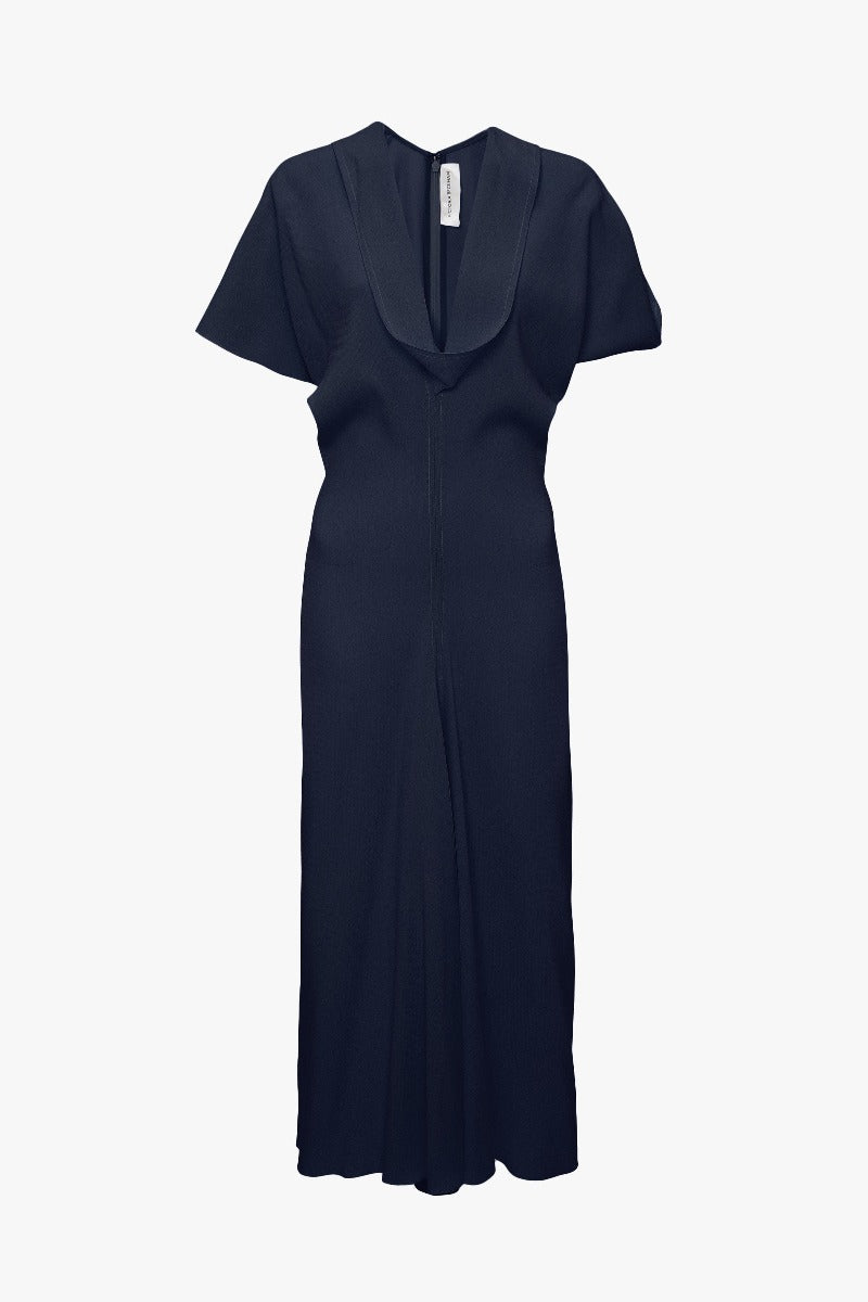 Drape Sleeve V-Neck Midi - Ink Blue