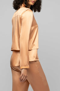 Gilet Ganouk zippé en soie à col chemise avec bandes - Camel