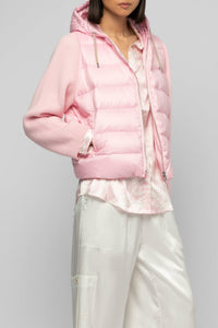 Dariella hooded down jacket with knitted sleeves - Dragée