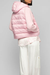 Dariella hooded down jacket with knitted sleeves - Dragée