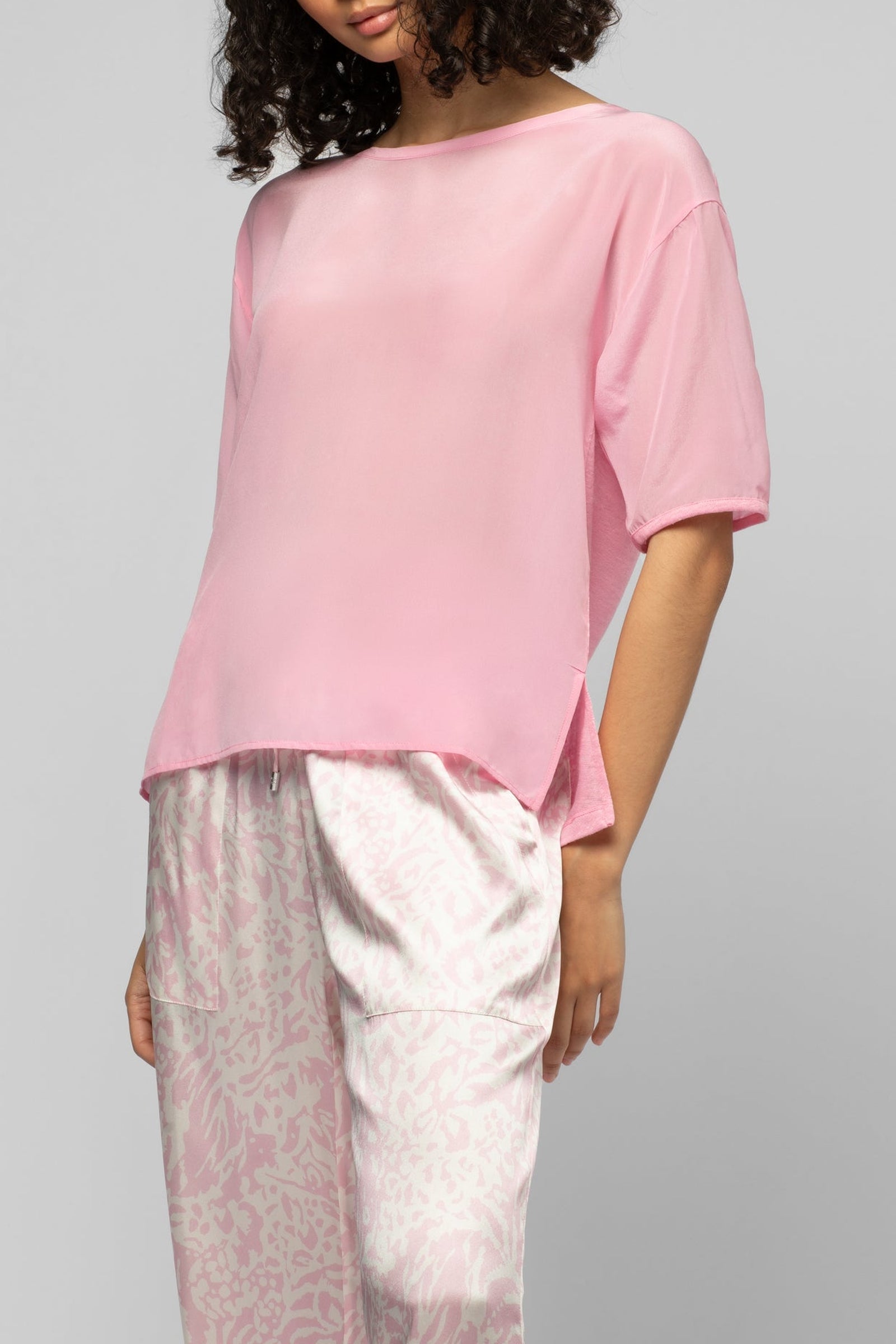 T-shirt Tarleen ample bi-matière en lin et soie - Bonbon