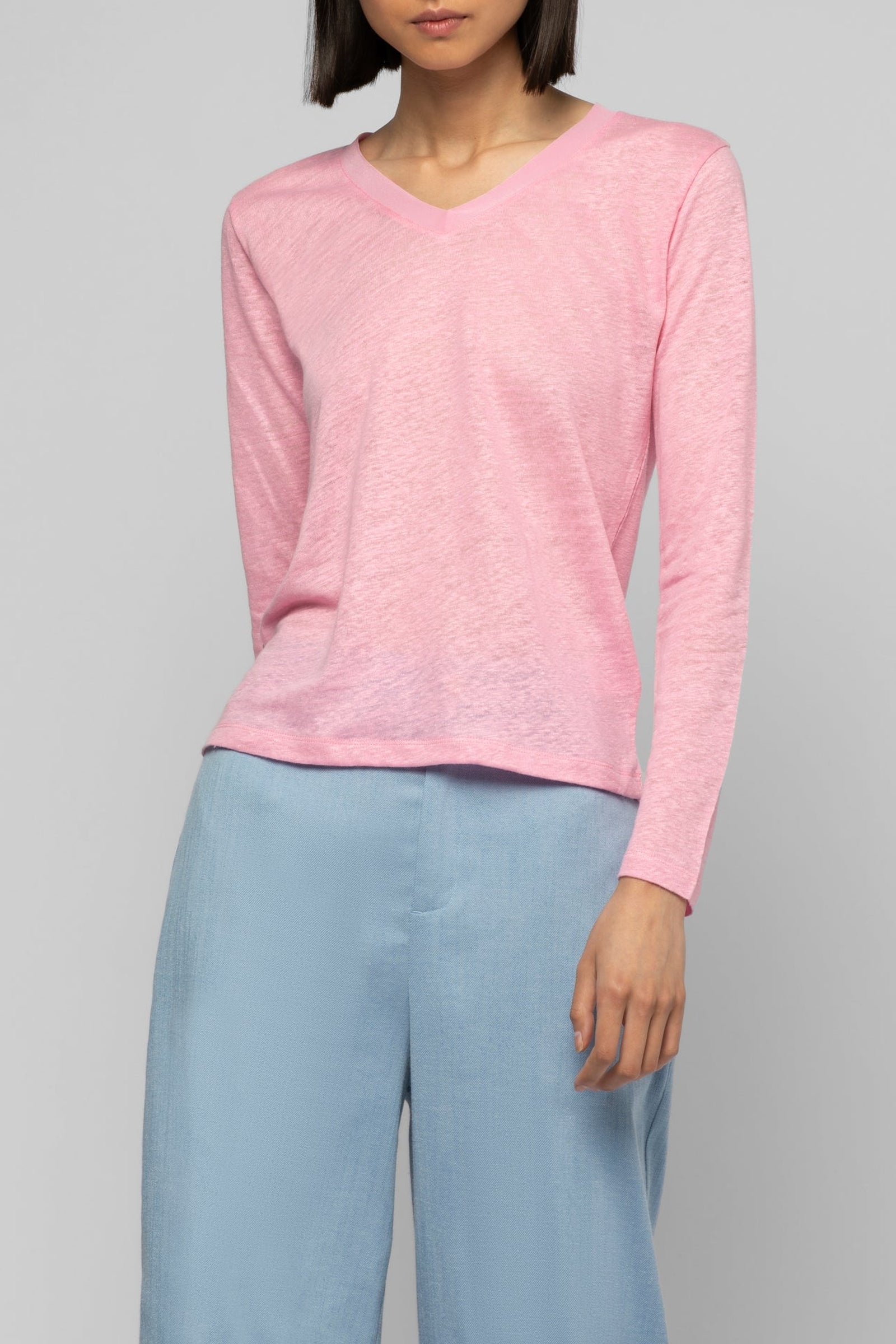 T-shirt Tanika manches longues en jersey de lin - Bonbon