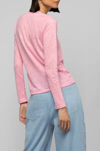 T-shirt Tanika manches longues en jersey de lin - Bonbon