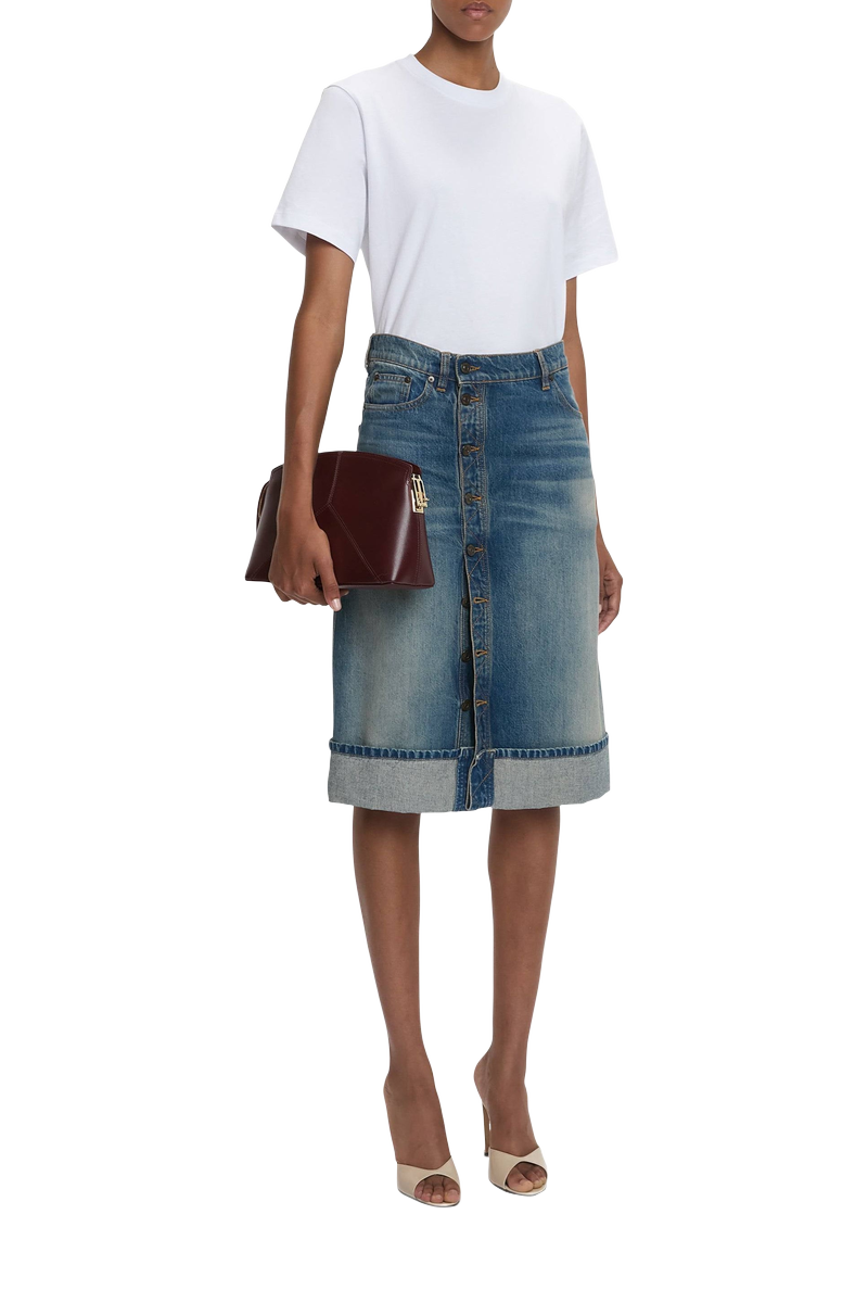 Placket Detail Denim Skirt - Heavy Vintage Indigo Wash