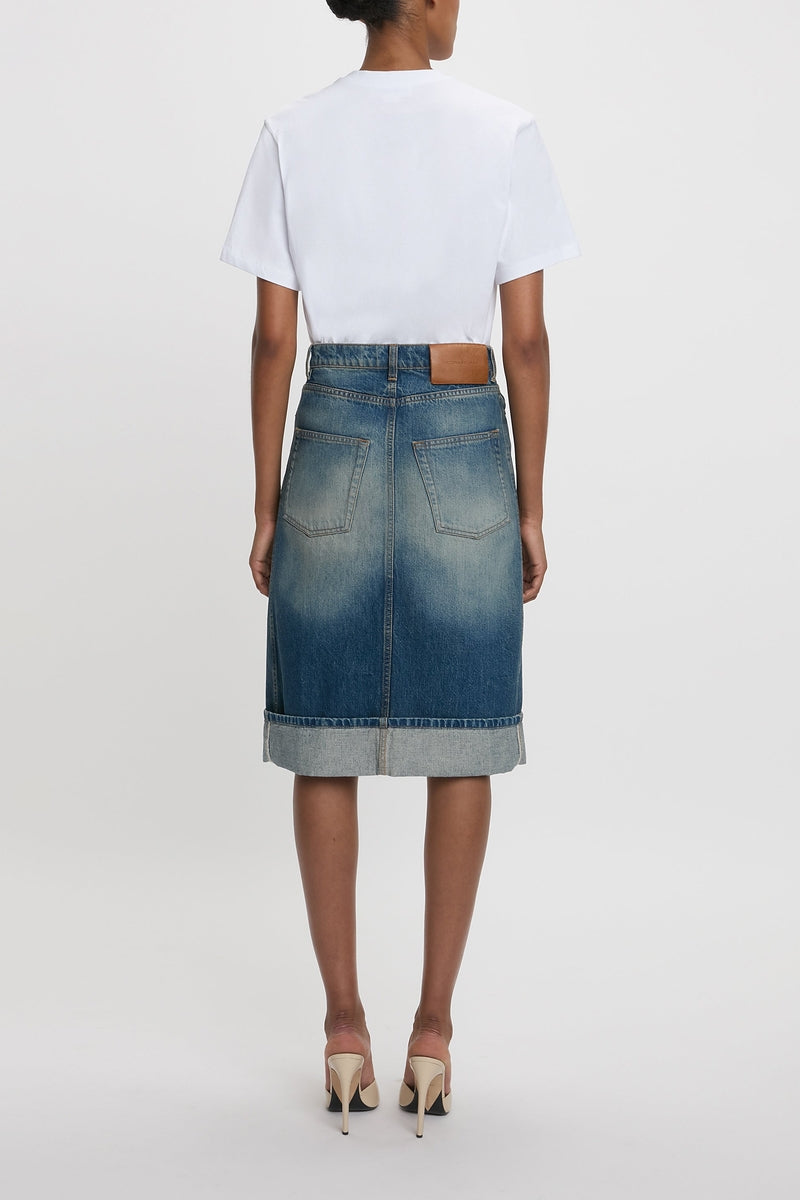 Placket Detail Denim Skirt - Heavy Vintage Indigo Wash