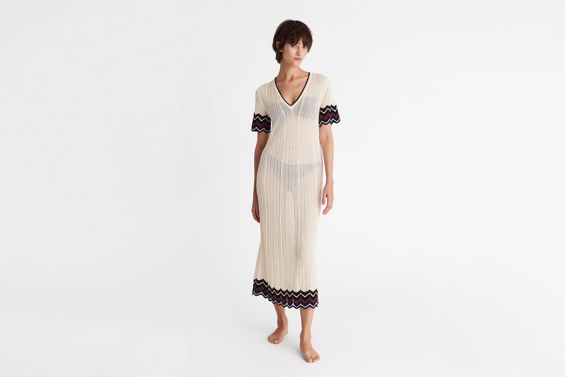 ECRU / RAYURE NUIT LUNA ROBE LONGUE