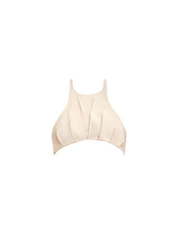 Yeni ruffled short tank top in linen blend - Ivory
