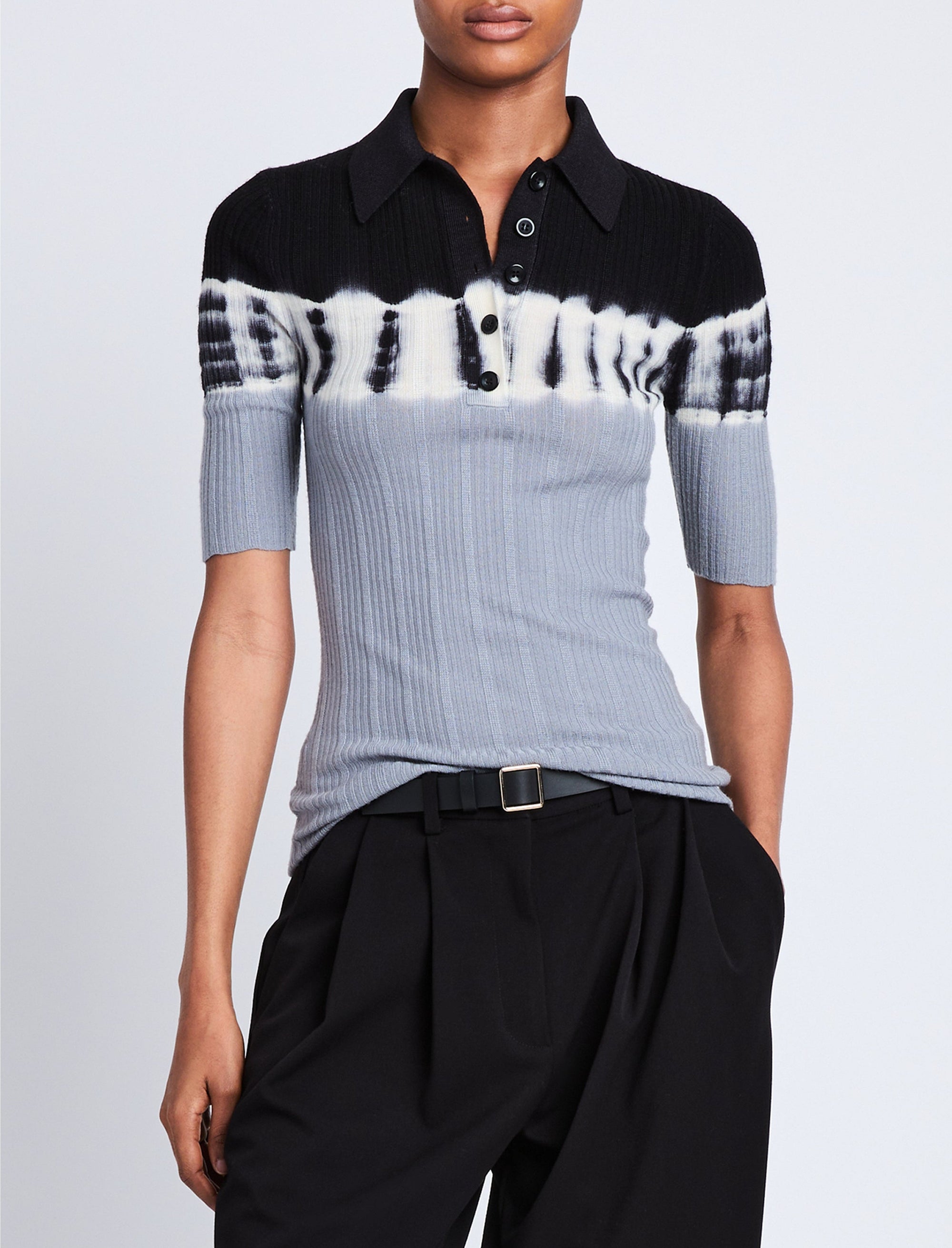 Polo tie & dye en laine - Black & Ash