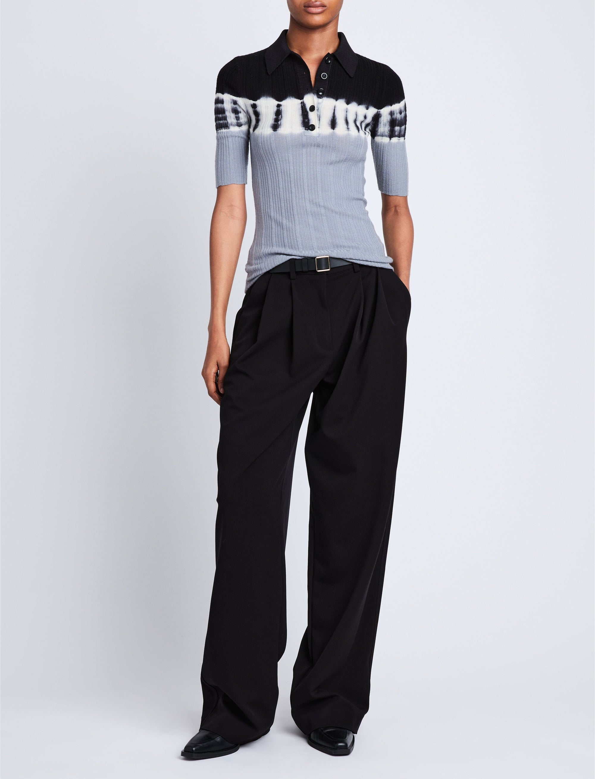 Polo tie & dye en laine - Black & Ash