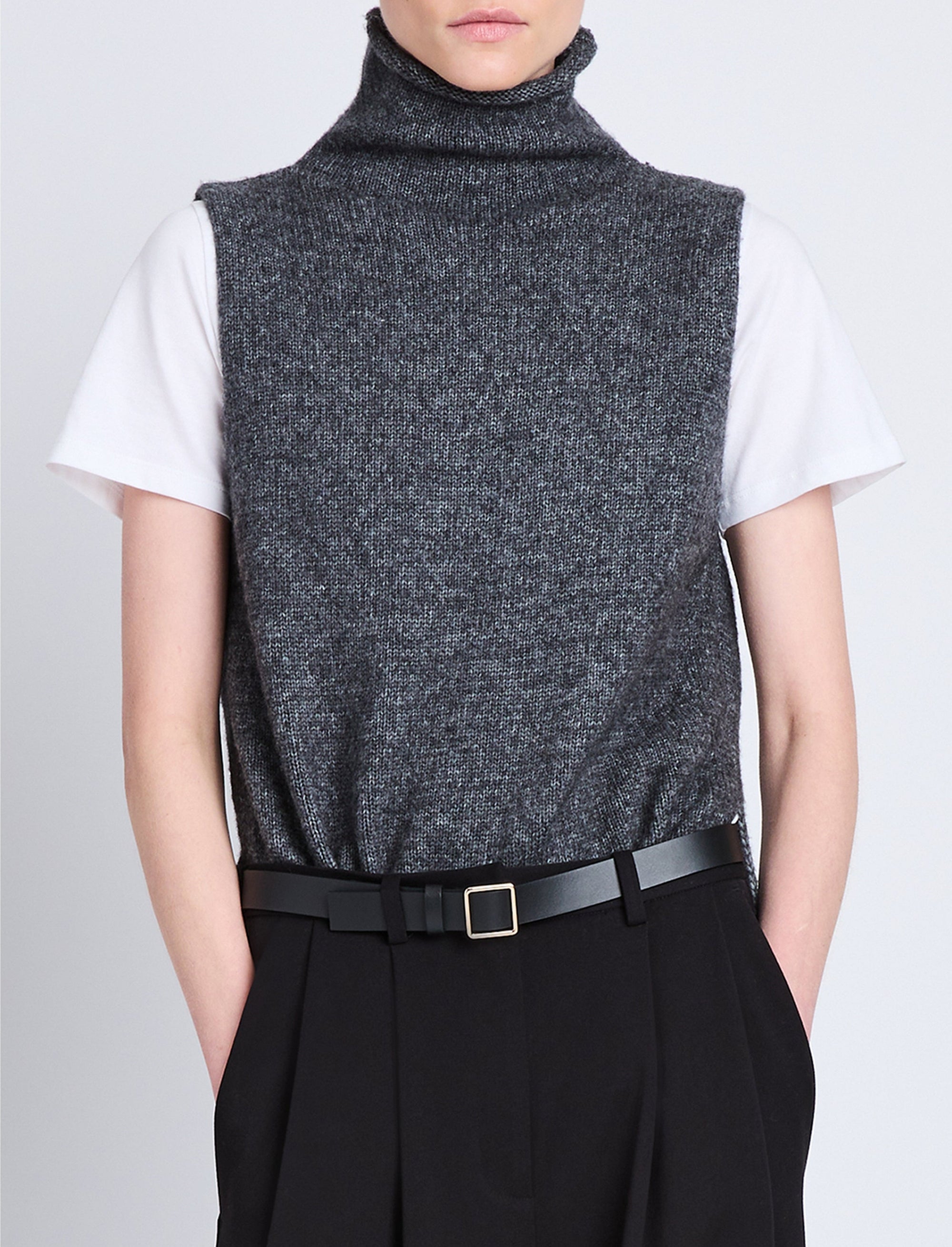 Pull col roulé Lily sans manches en laine mélangée - Grey mélangé