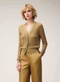 GOLD LUREX JACQUARD KNIT CARDIGAN