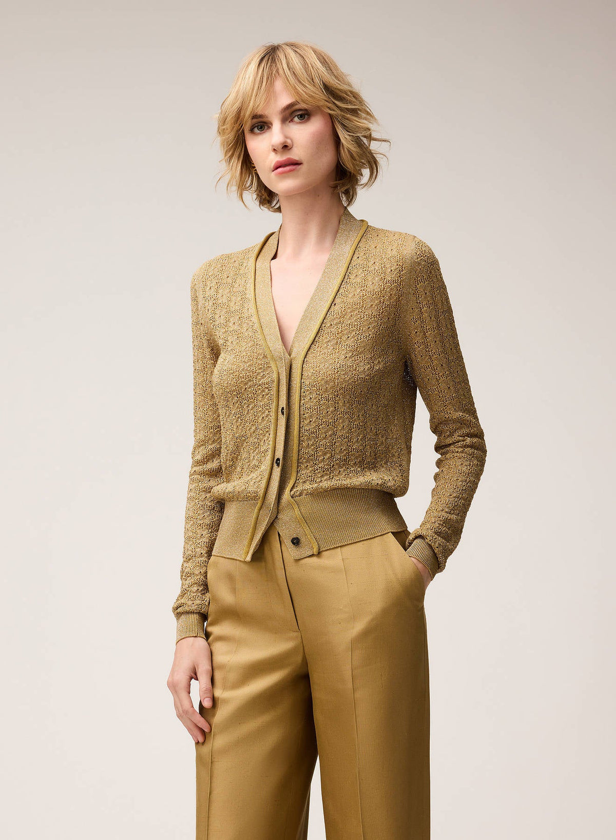 GOLD LUREX JACQUARD KNIT CARDIGAN