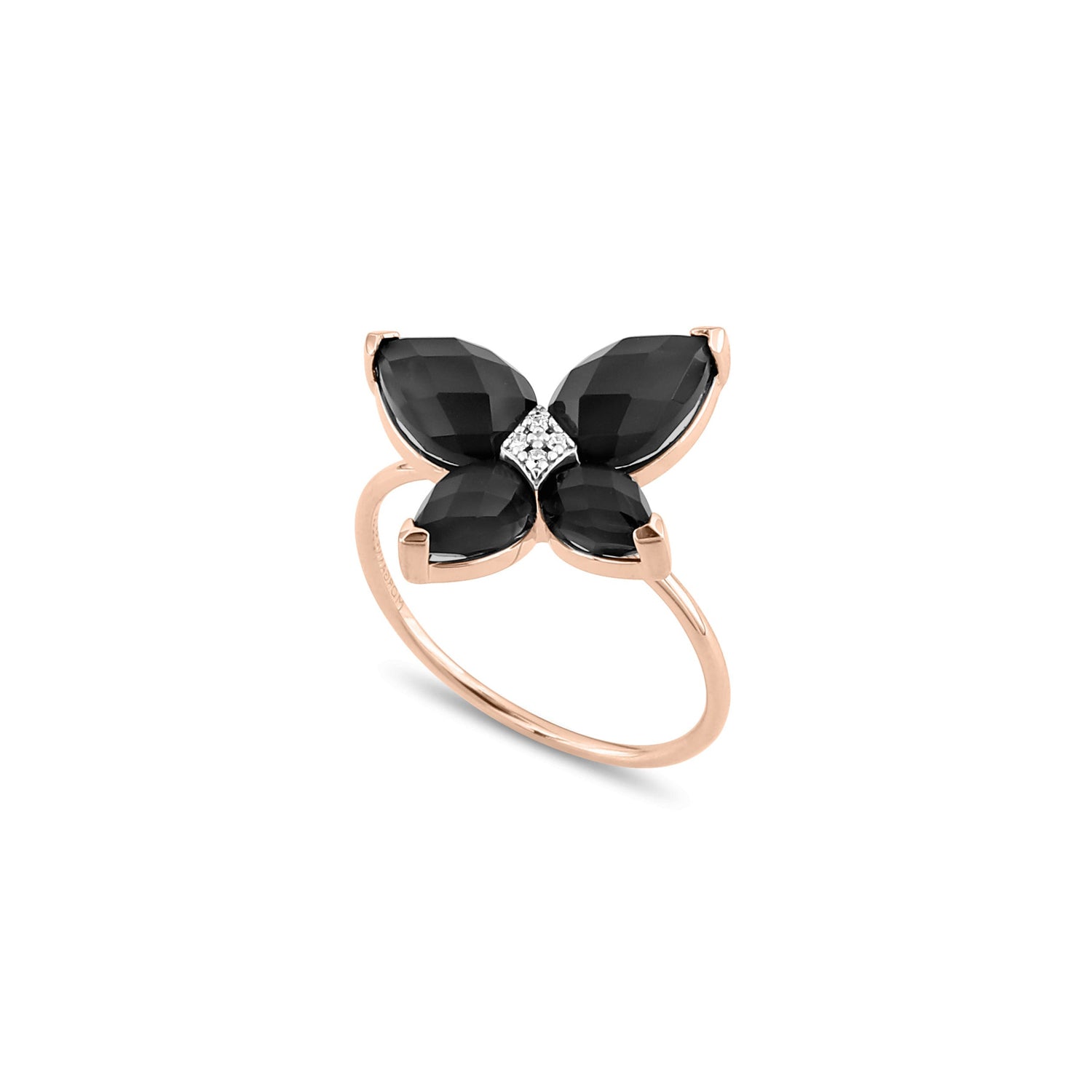 Bague Eole en or rose & Onyx - Noir & Blanc