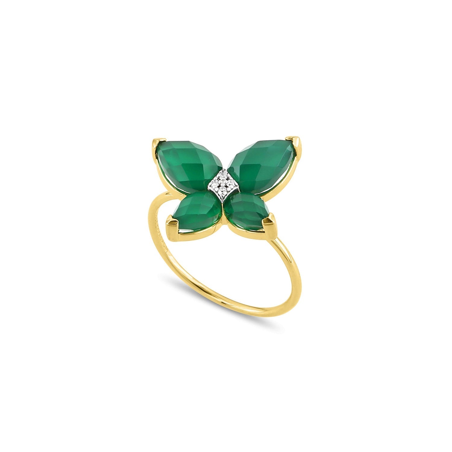 Bague Eole en or jaune & Agate - Vert & Blanc