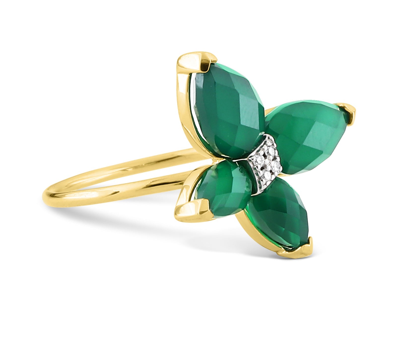 Bague Eole en or jaune & Agate - Vert & Blanc