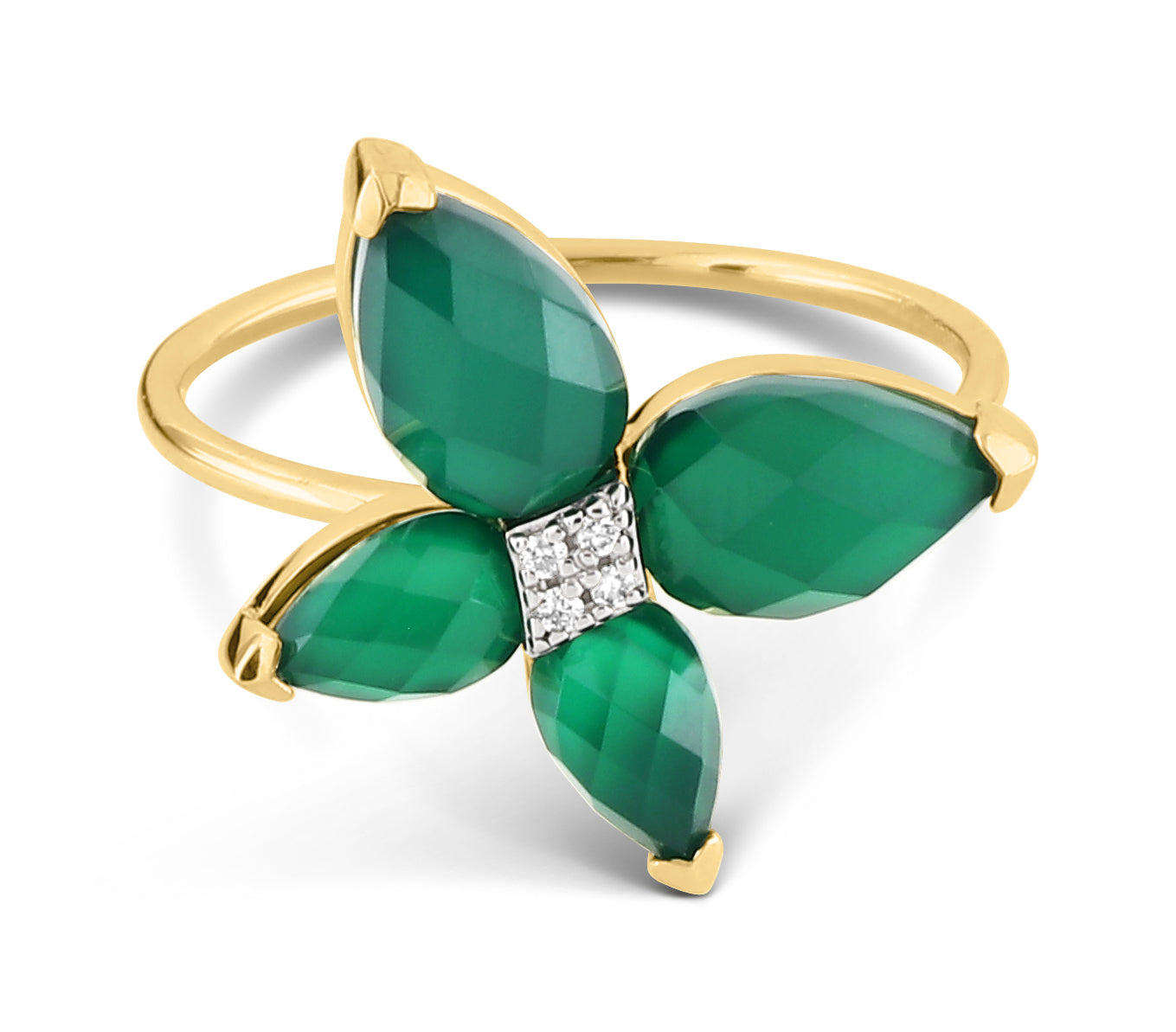 Bague Eole en or jaune & Agate - Vert & Blanc