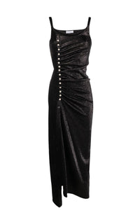 Robe longue froncée et boutonnée - Black